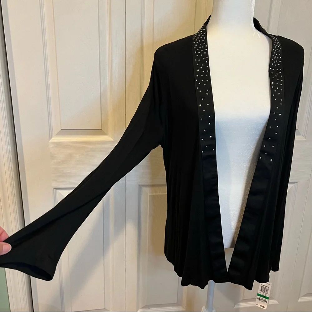 🍋 NWT Charter Club Black Open Front Top with Rhinestones - Petite Large - Picture 3 of 7